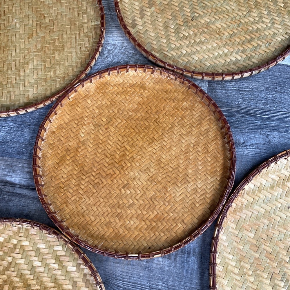 Rattan 5 Piece nesting Asian Food Rice Tray plates Traditional Wicker Serving - Picture 6 of 16